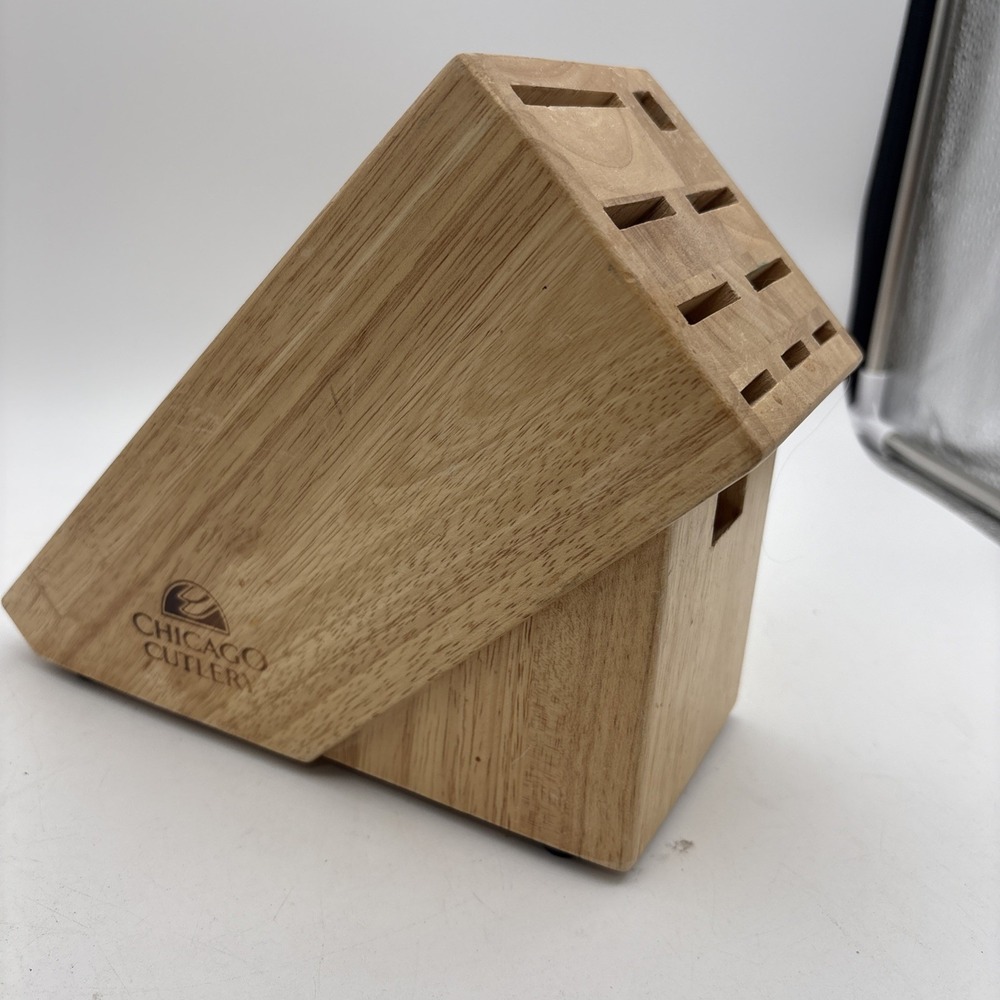 Chicago Cutlery Wood Knife Block 9 Slot Slanted Countertop Storage Organizer